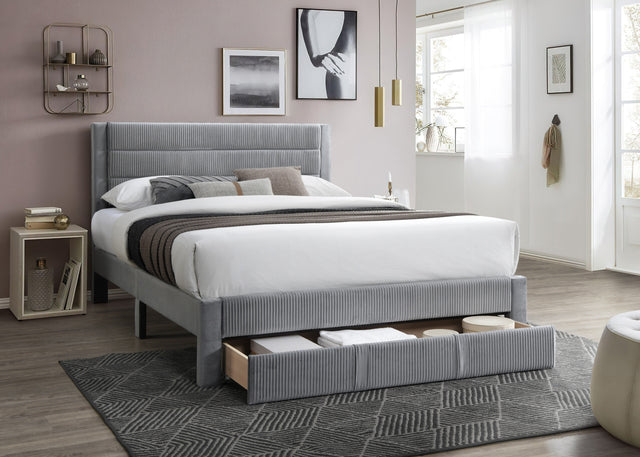 Full Size Modern Gray Corduroy Upholstered Bed Frame