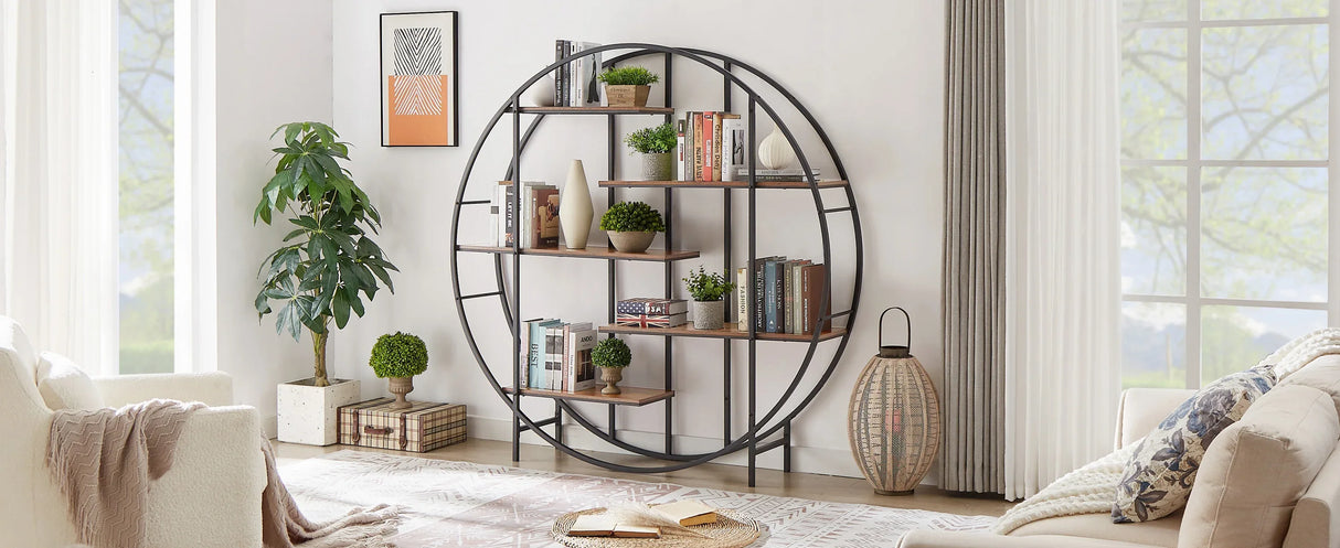 Rustic Brown Vintage Industrial 5-Tier Storage Rack - Omega Lifestyles