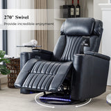 Power Swivel Blue PU Leather Recliner Chair With Tray Table - Omega Lifestyles