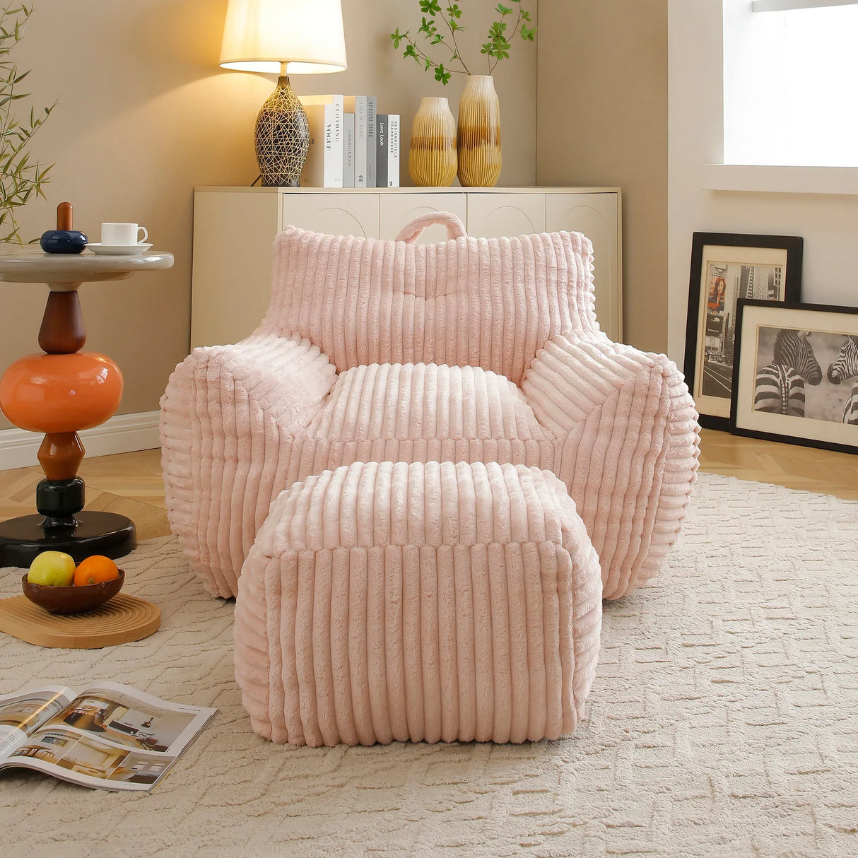 Giant Pink Corduroy Shredded Foam Bean Bag Chair - Omega Lifestyles