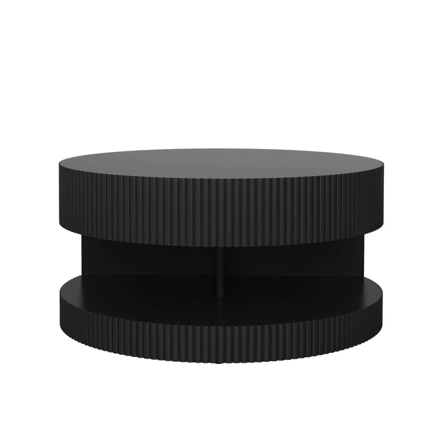 Round Black MDF Two-Tier Storage Coffee Table - Omega Lifestyles