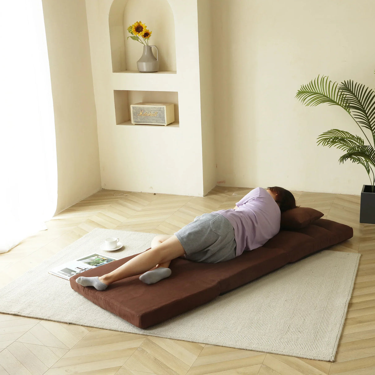 Adjustable Fold-Down Metal Frame Sofa Bed With Pillow - Omega Lifestyles