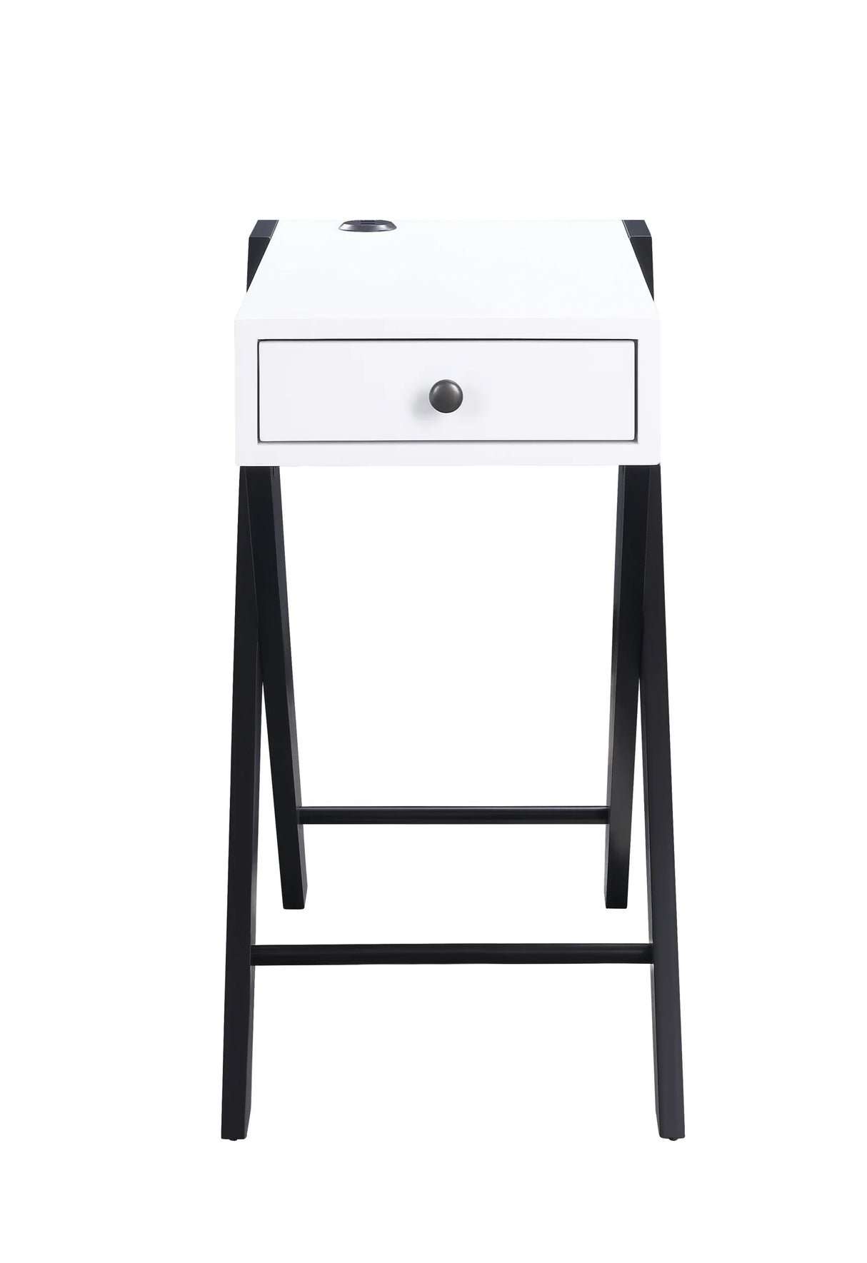 Modern White Black Accent USB Charging Table With Drawer - Omega Lifestyles