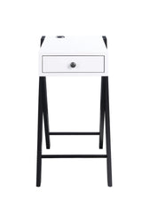 Modern White Black Accent USB Charging Table With Drawer - Omega Lifestyles