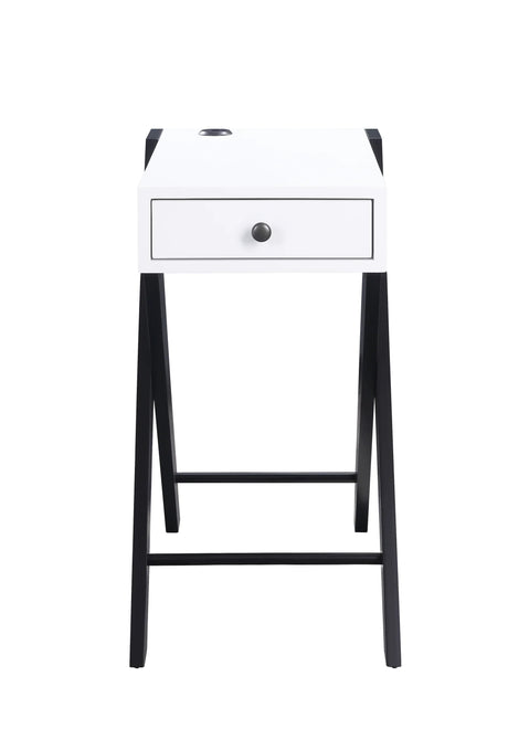 Modern White Black Accent USB Charging Table With Drawer - Omega Lifestyles