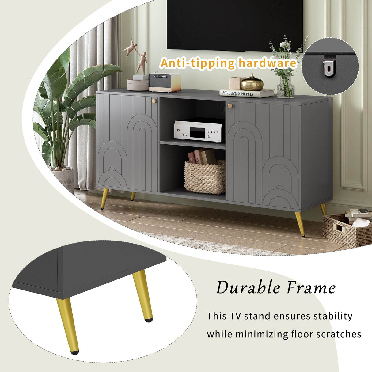 Modern Gray MDF TV Stand With Adjustable Shelf - Sleep Galleria