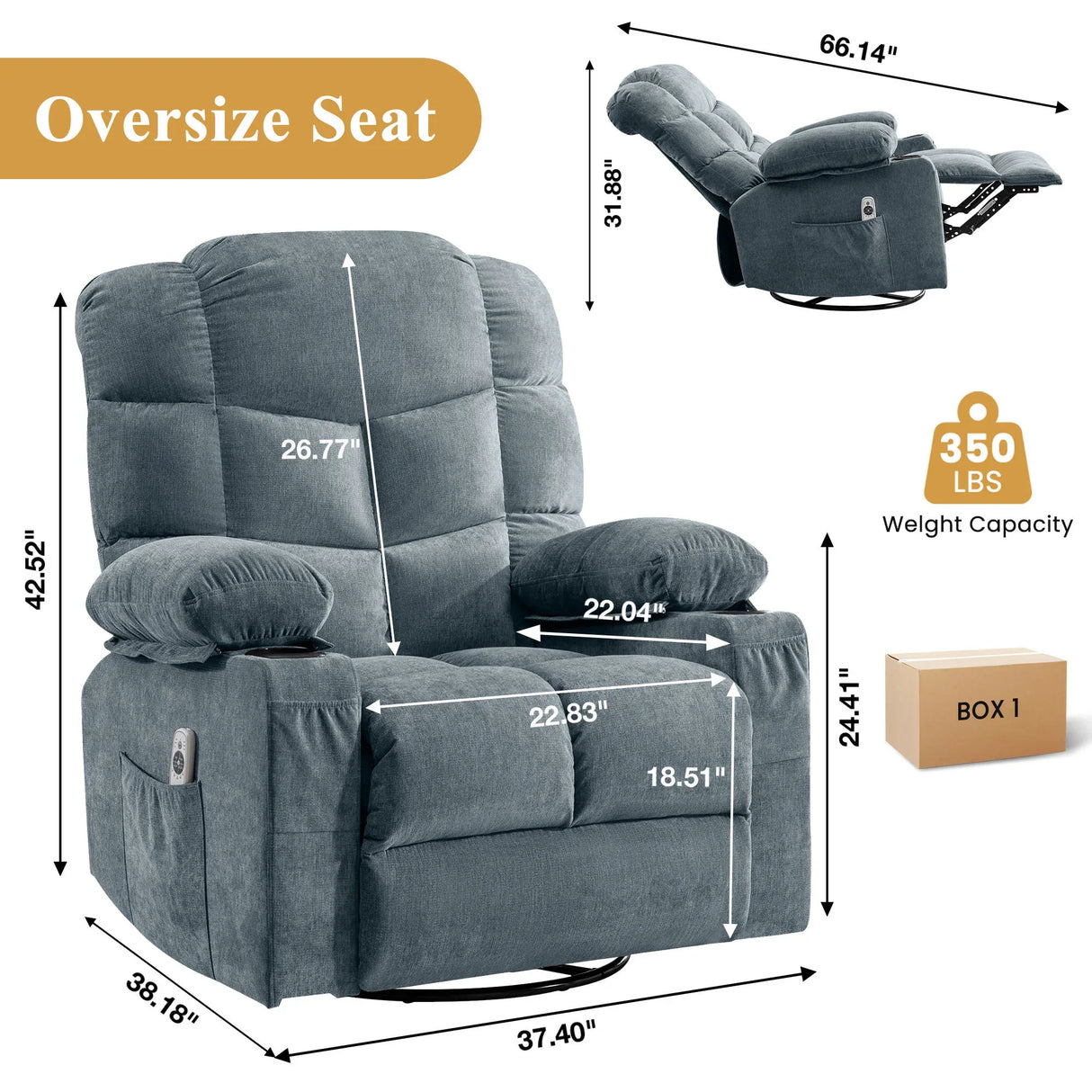 Oversized Soft Linen Massage Recliner Chair With Heating - Omega Lifestyles
