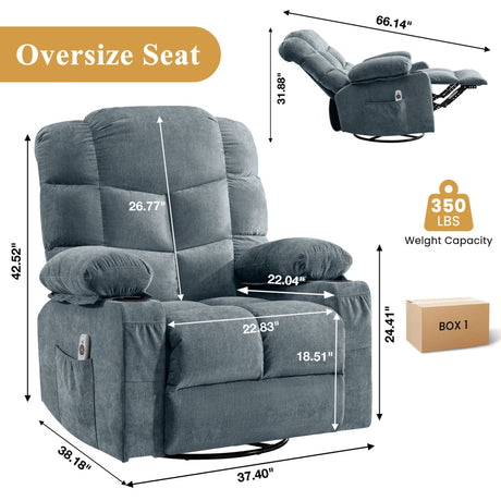Oversized Soft Linen Massage Recliner Chair With Heating - Omega Lifestyles