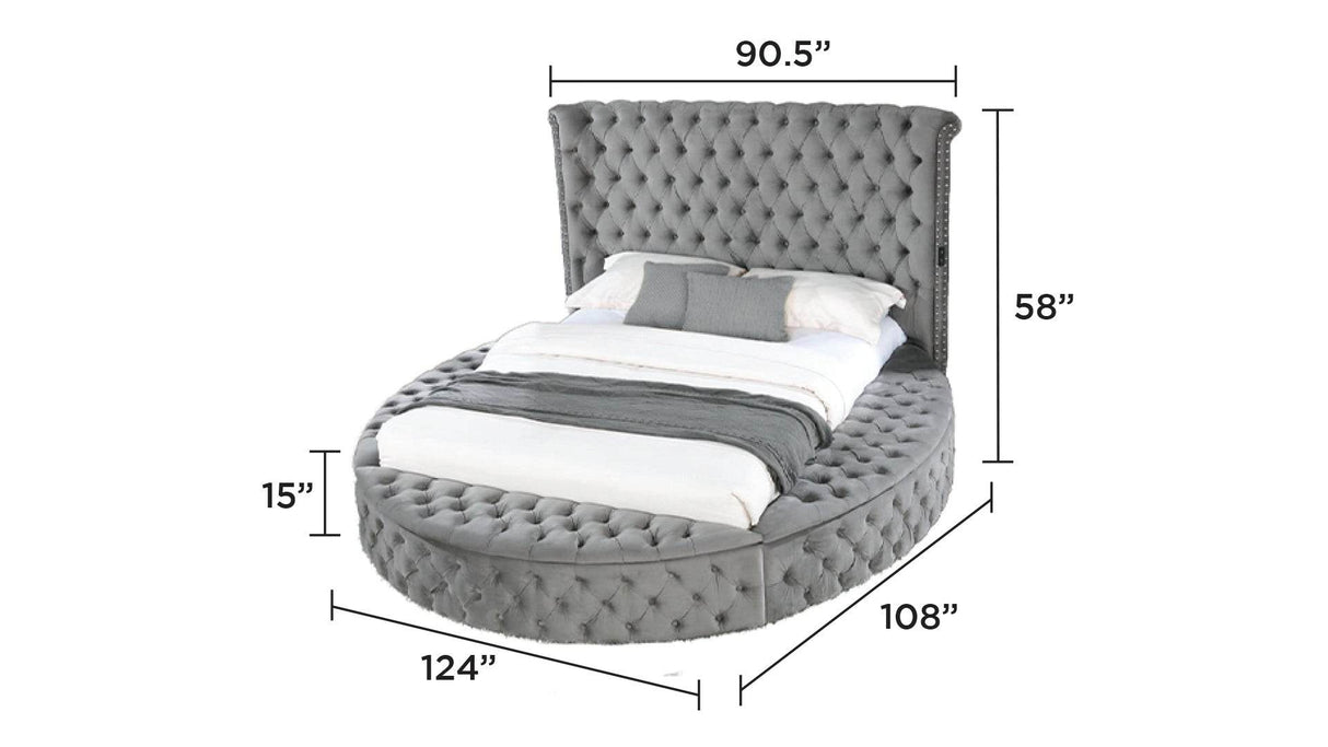 Modern Gray Velvet Upholstered King Storage Bed Frame - Omega Lifestyles