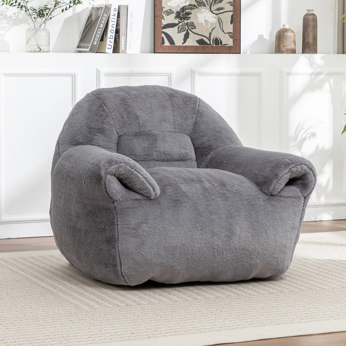 Comfy Faux Fur Bean Bag Chair With Back Support - Omega Lifestyles