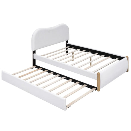 Full Upholstered Platform Bed With Twin Trundle White - Omega Lifestyles