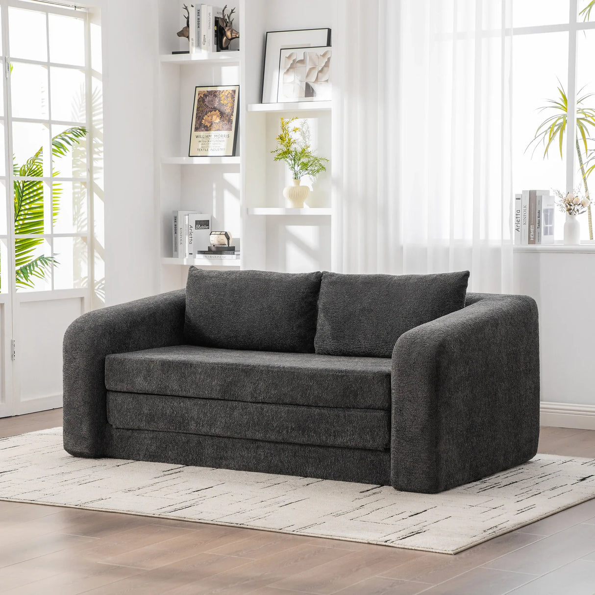 Convertible Chenille Loveseat Sofa Bed With Pillows - Omega Lifestyles