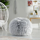 Silver Gray Faux Fur Modern Glam Bean Bag Chair - Omega Lifestyles