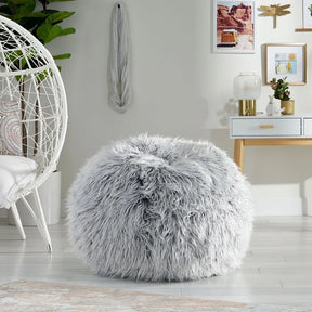 Silver Gray Faux Fur Modern Glam Bean Bag Chair - Omega Lifestyles