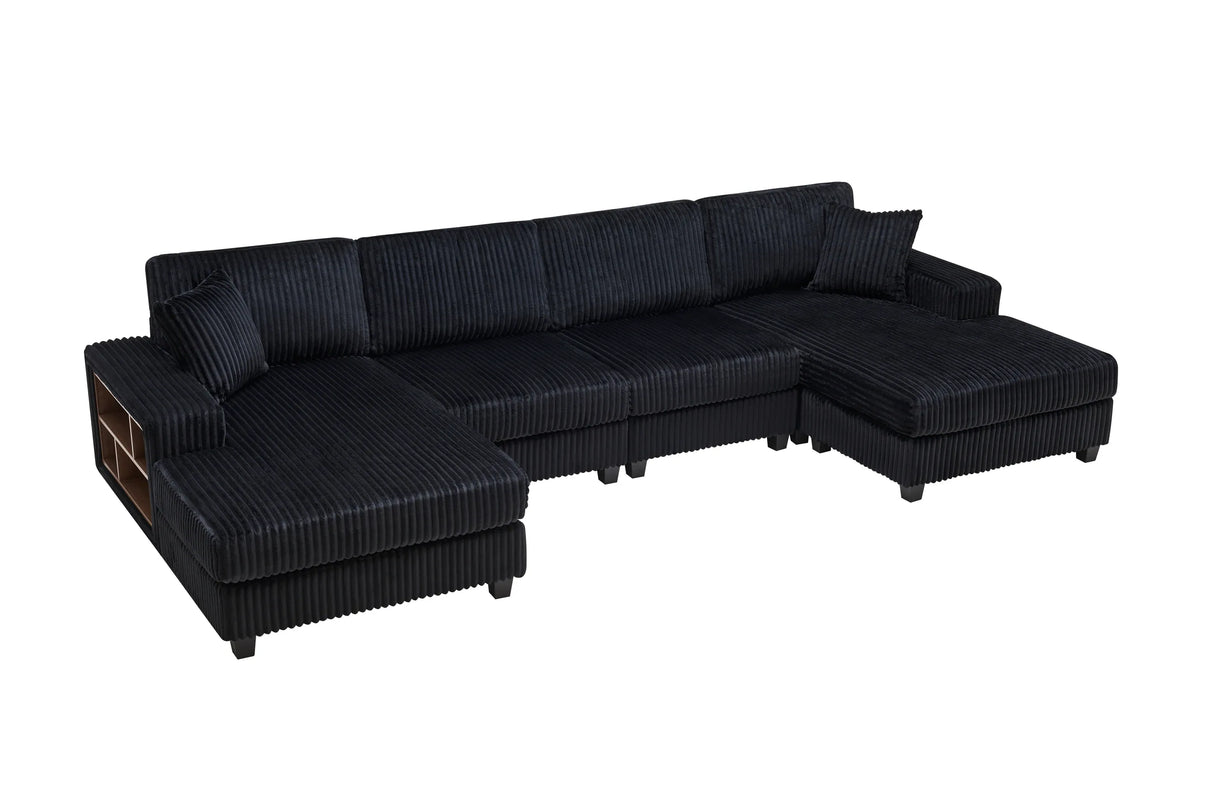 Convertible U-Shaped Corduroy Fabric 4-Seat Sofa - Omega Lifestyles