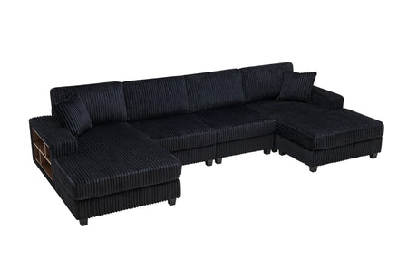 Convertible U-Shaped Corduroy Fabric 4-Seat Sofa - Omega Lifestyles