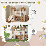 8-in-1 Toddler Freestanding Slide Climber Playset Brown - Omega Lifestyles