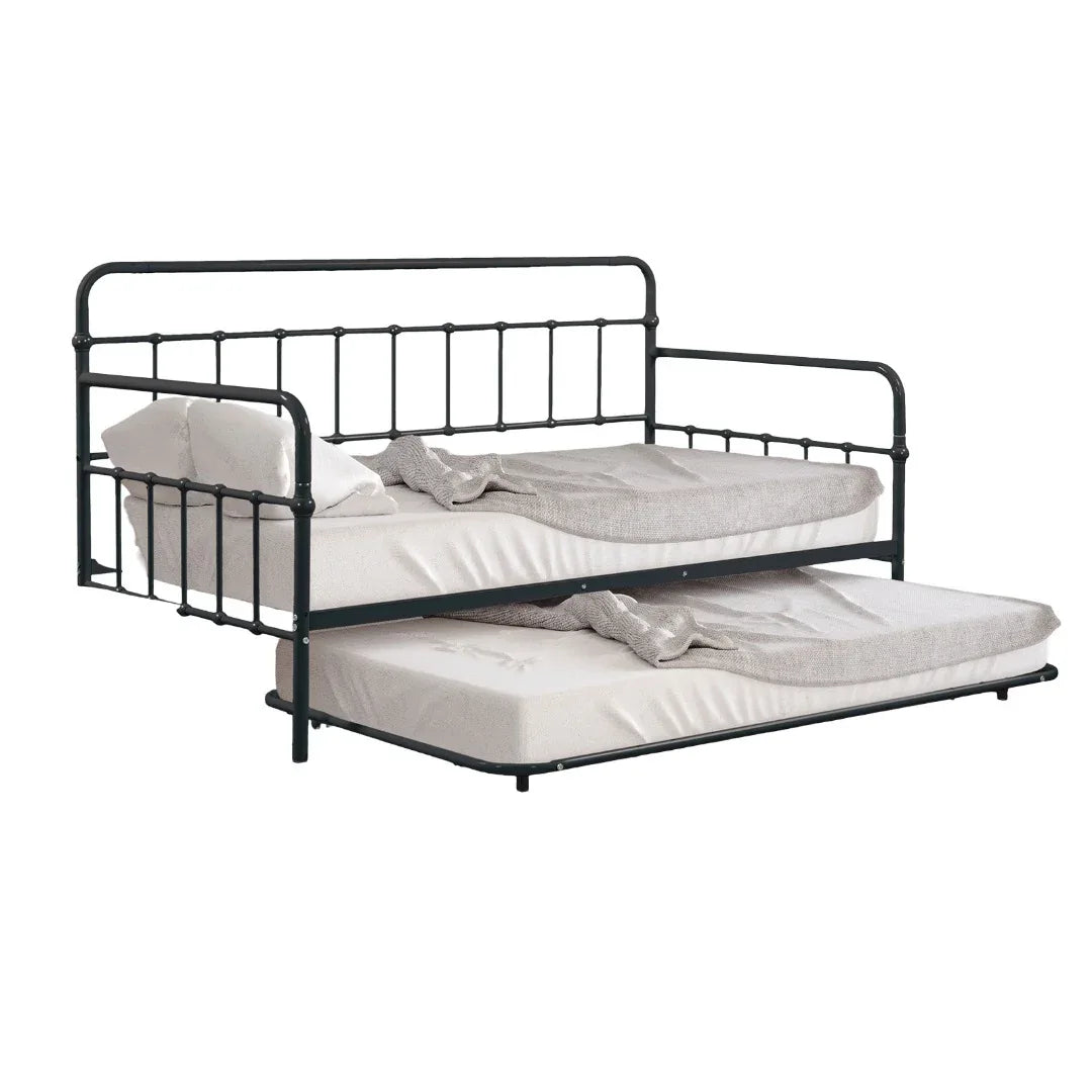 Twin Contemporary Black Metal Daybed With Trundle - Omega Lifestyles