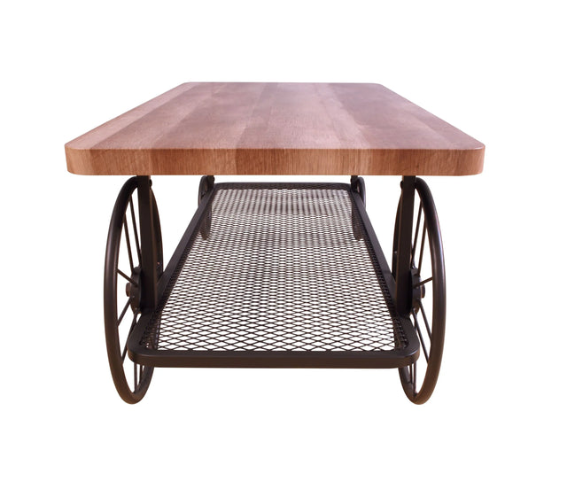 Rustic Oak Metal Wood Industrial Coffee Table - Omega Lifestyles