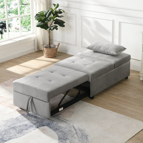 Multifunctional Gray Velvet Folding Ottoman Sofa Bed - Omega Lifestyles