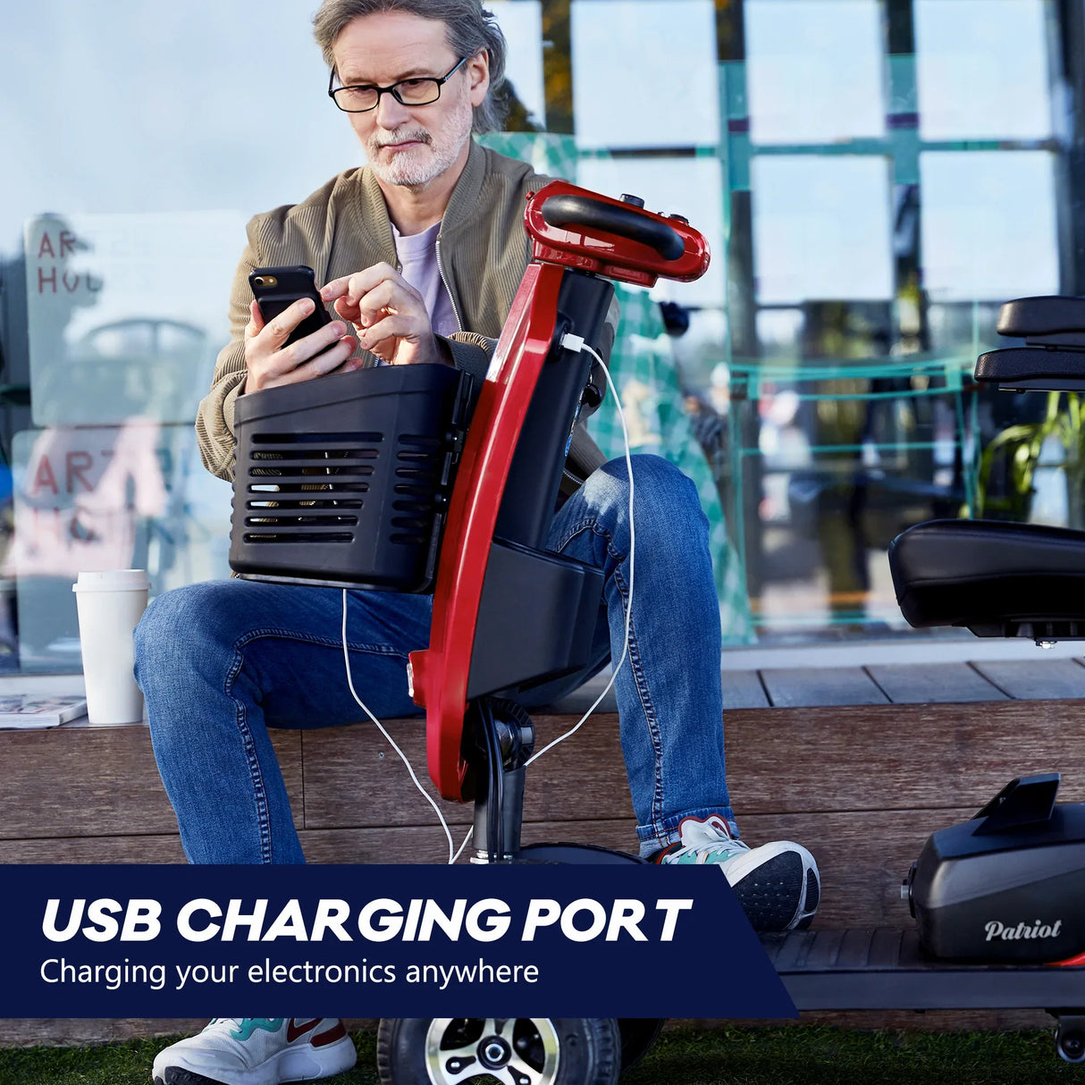 Outdoor Compact Mobility Scooter With Windshield USB Charger - Omega Lifestyles