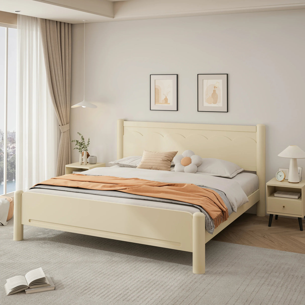 King Solid Wood Platform Bed Frame With Headboard - Omega Lifestyles