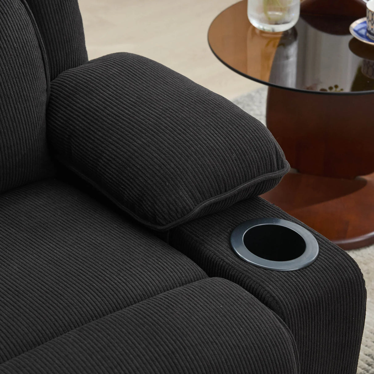 Medium-Firm Corduroy Remote-Controlled Heating Massage Recliner - Omega Lifestyles