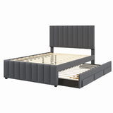 Full Size Upholstered Linen Platform Bed With Trundle Drawers - Omega Lifestyles