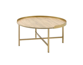 Contemporary Oak And Gold Round Tray Coffee Table - Omega Lifestyles