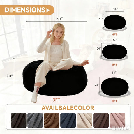 Memory Foam Black Flannel Bean Bag Chair - Omega Lifestyles