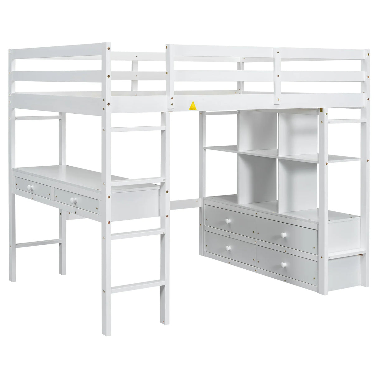 Full White Pine Full Loft Bed With Built-In Desk - Omega Lifestyles