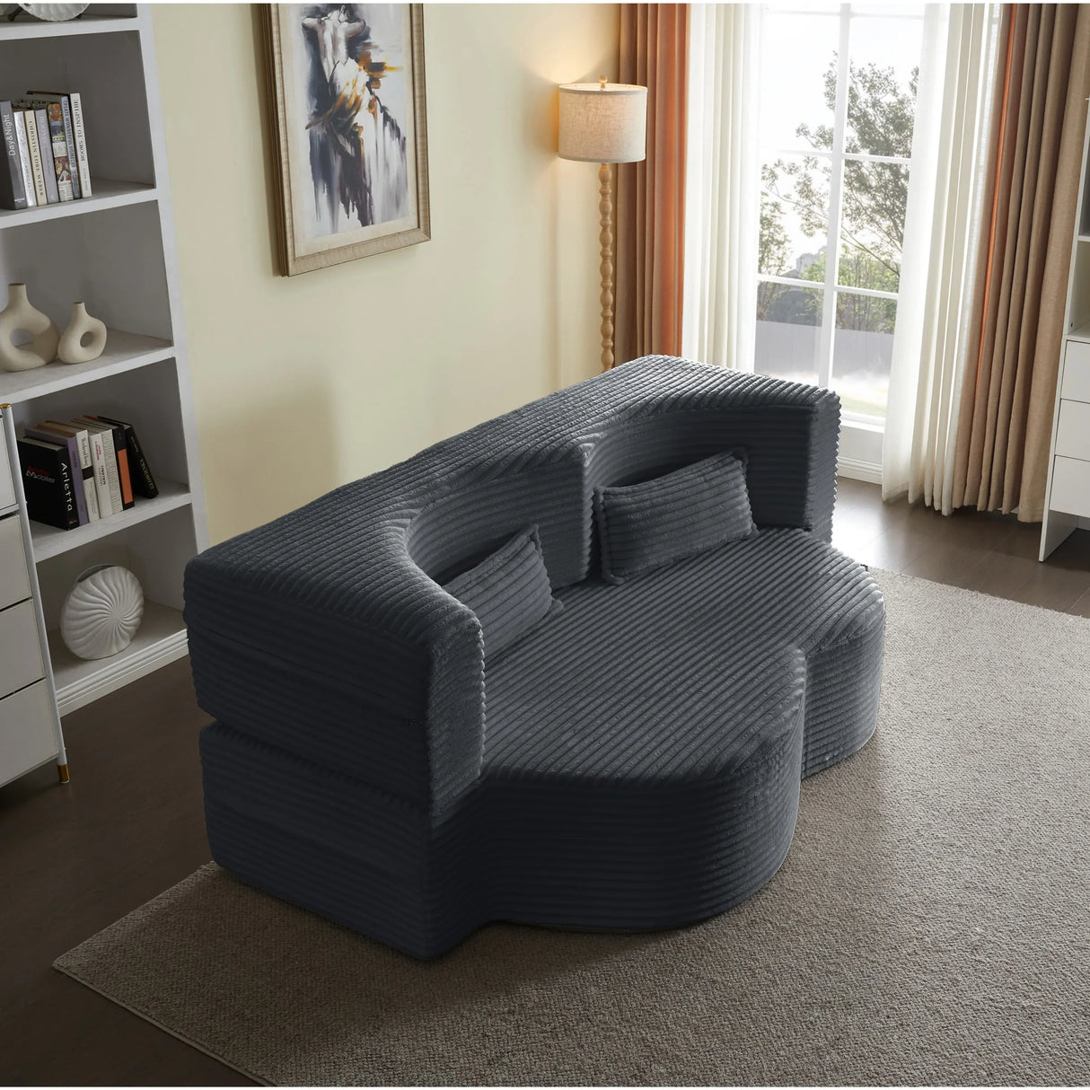 Full Size Plush Corduroy Folding Foam Sleeper Sofa Bed With Pillows - Omega Lifestyles