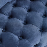 Velvet Upholstered Blue Swivel Chair With Pillows - Omega Lifestyles