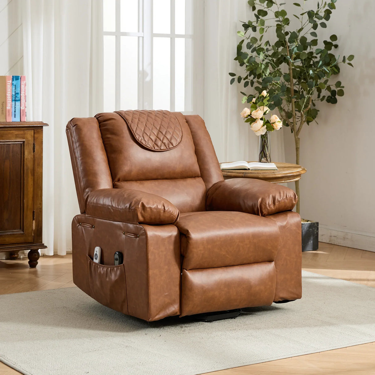 Medium-Firm PU Leather Remote-Controlled Heating Massage Recliner - Omega Lifestyles