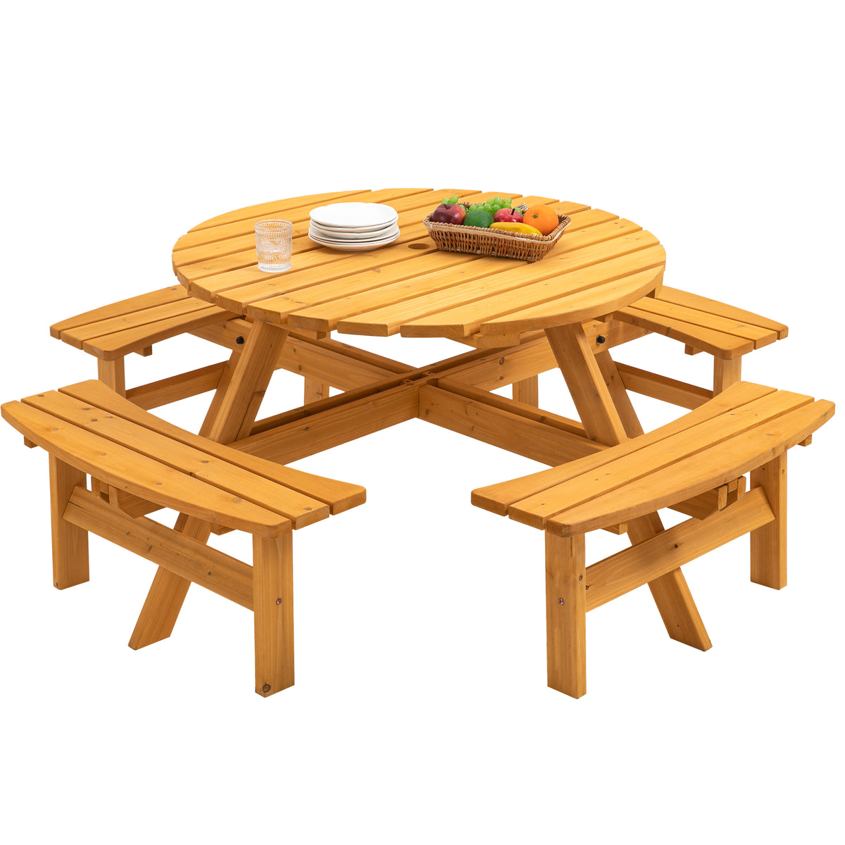 Rustic Fir Wood 8-Person Outdoor Picnic Table Set
