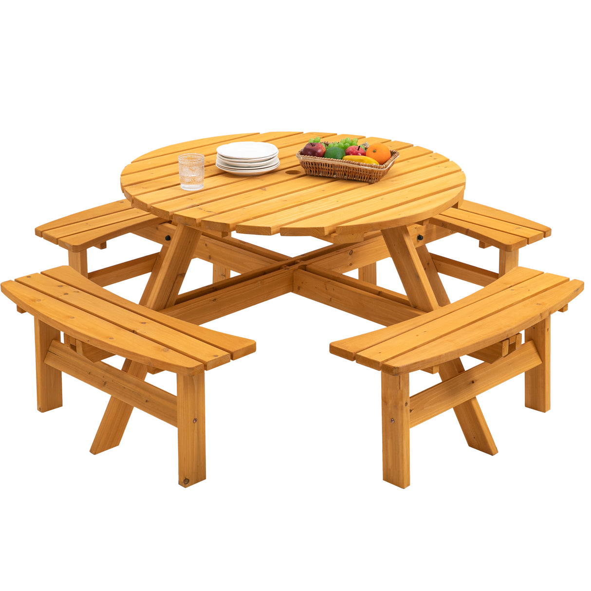Rustic Fir Wood 8-Person Outdoor Picnic Table Set