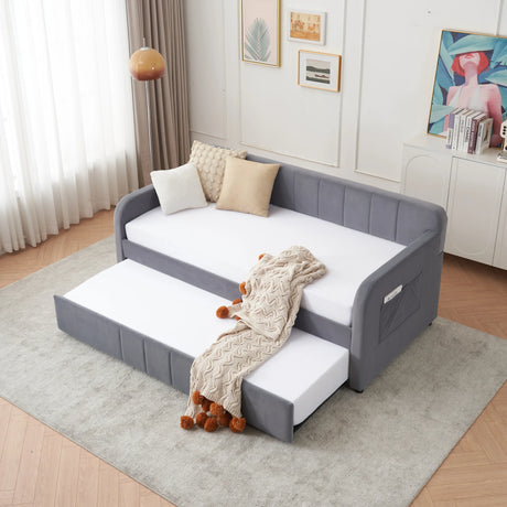 Twin Velvet Upholstered Daybed Frame With Trundle - Omega Lifestyles