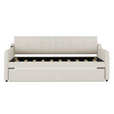 Twin Beige Upholstered Daybed With Trundle And USB Charging - Omega Lifestyles