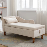 Beige Velvet Classic Storage Chaise Lounge Chair - Omega Lifestyles