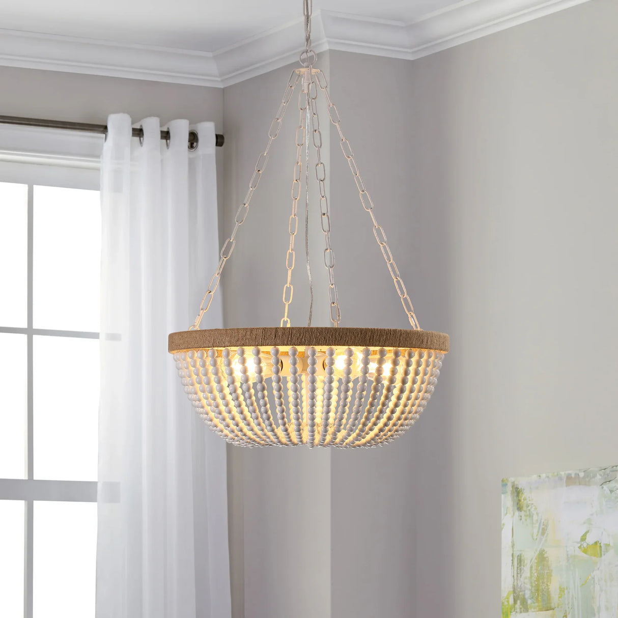 Farmhouse Wood Beaded Pendant Chandelier Lighting - Omega Lifestyles
