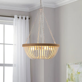 Farmhouse Wood Beaded Pendant Chandelier Lighting - Omega Lifestyles