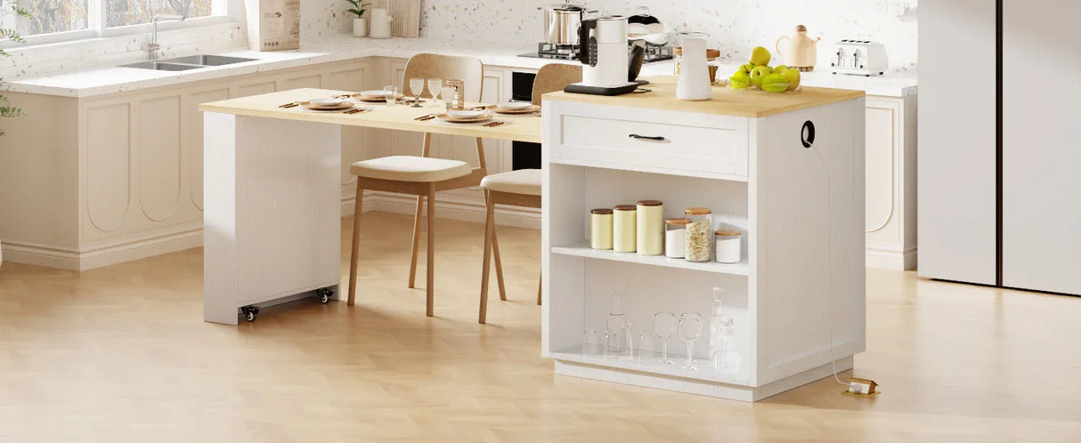 Extendable Kitchen Island With Dining Table Storage - Omega Lifestyles