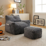 Giant Medium-Soft Corduroy Bean Bag Chair With Footstool - Omega Lifestyles