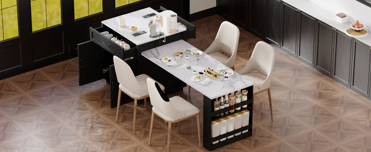 Extendable Kitchen Island With Dining Table And Storage - Omega Lifestyles