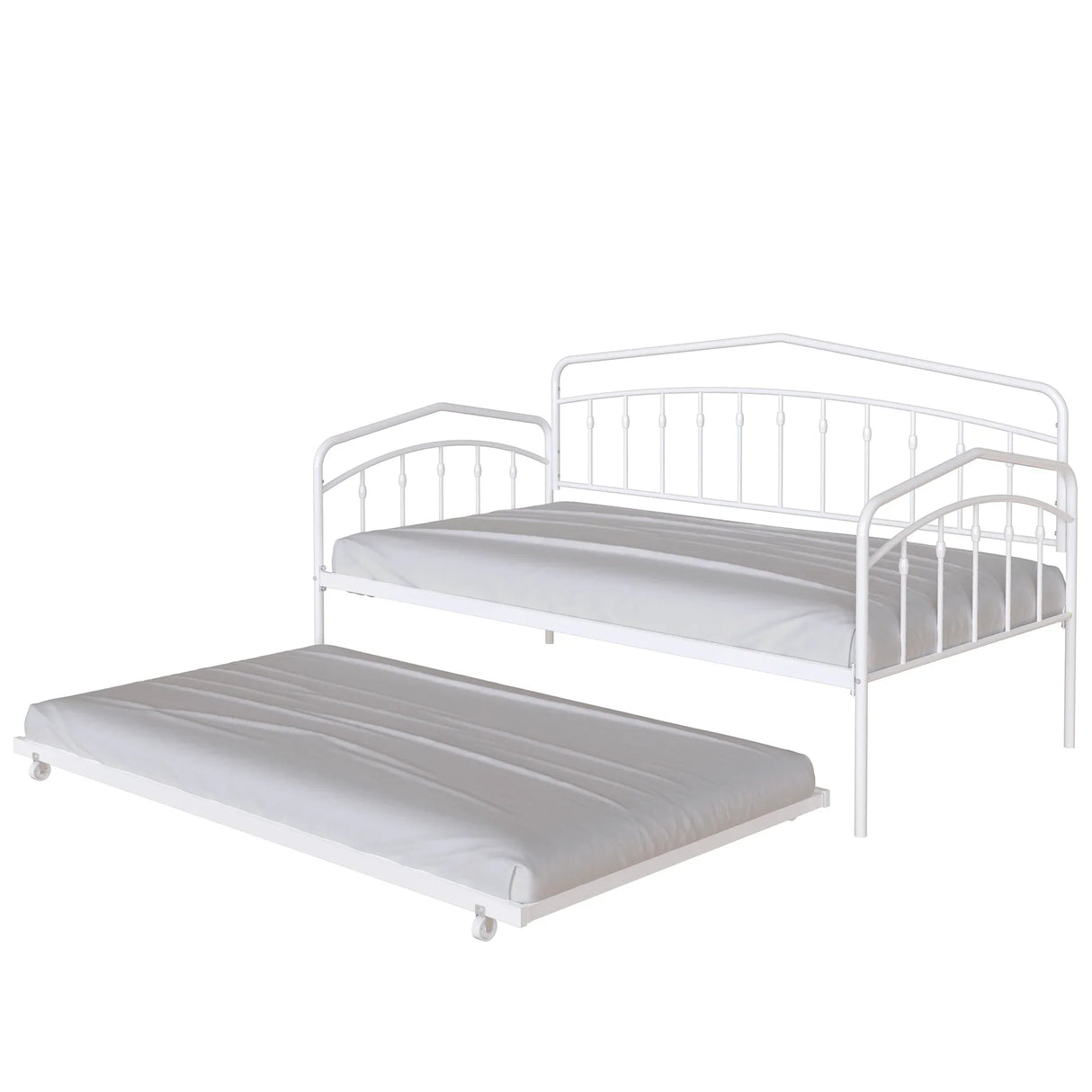 Twin Metal Daybed With Trundle White Bedroom Frame - Omega Lifestyles