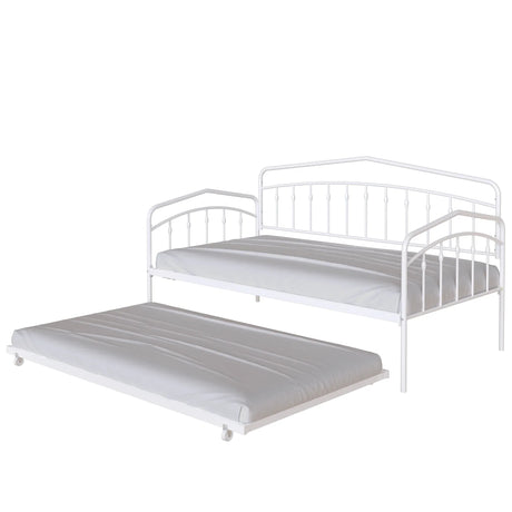 Twin Metal Daybed With Trundle White Bedroom Frame - Omega Lifestyles