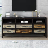 Retro Distressed Solid Wood TV Stand With Drawers - Omega Lifestyles