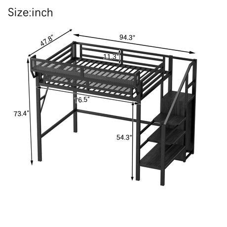 Twin Metal Loft Bed With Stairs Storage Shelves - Omega Lifestyles