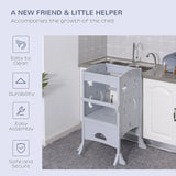 Foldable Wooden Kids Kitchen Step Stool With Safety Rail - Omega Lifestyles