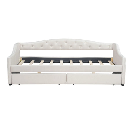 Twin XL Linen Upholstered Daybed With LED Lighting And Drawers - Omega Lifestyles